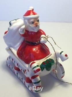 Vtg ceramic Santa with sleigh 3 reindeer figurines Lefton Christmas Japan