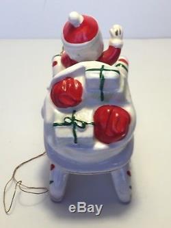 Vtg ceramic Santa with sleigh 3 reindeer figurines Lefton Christmas Japan