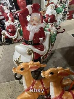 Vtg empire santa in sleigh blowmold + 3 reindeers