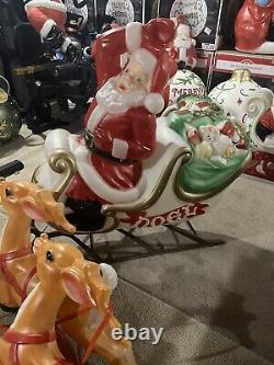 Vtg empire santa in sleigh blowmold + 3 reindeers