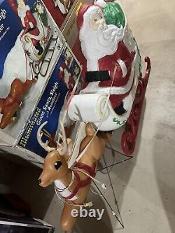 Vtg grand venture santa in sleigh + reindeer blowmold