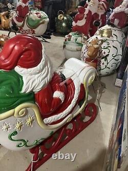 Vtg grand venture santa in sleigh + reindeer blowmold