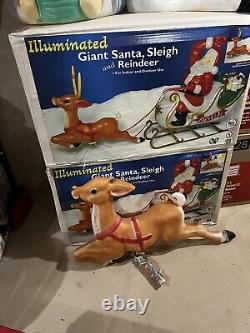 Vtg new old stock general foam santa in sleigh blowmold+ 1 reindeer