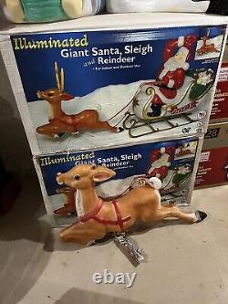 Vtg new old stock general foam santa in sleigh blowmold+ 1 reindeer