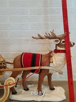 WORKING Vintage White Holiday Creations Animated Santa Sleigh Reindeer Musical