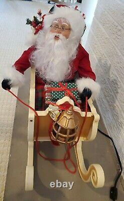 WORKING Vintage White Holiday Creations Animated Santa Sleigh Reindeer Musical