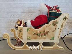 WORKING Vintage White Holiday Creations Animated Santa Sleigh Reindeer Musical
