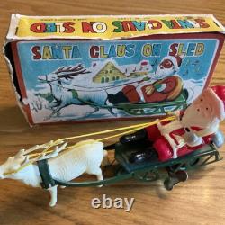 WORKING WithBOX Vintage Celluloid Santa & Reindeer WithMetal Sleigh Wind Up Toy