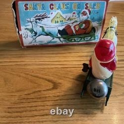 WORKING WithBOX Vintage Celluloid Santa & Reindeer WithMetal Sleigh Wind Up Toy