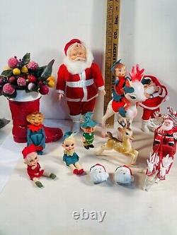 WOW! Huge Vintage Christmas Decoration Lot Santa, Elves, Reindeer, Sleigh