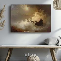 Wall Art Santas Sleigh Moonlit Magical Flight Dynamic Night Scene Canvas
