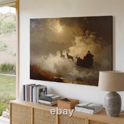 Wall Art Santas Sleigh Moonlit Magical Flight Dynamic Night Scene Canvas