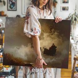 Wall Art Santas Sleigh Moonlit Magical Flight Dynamic Night Scene Canvas