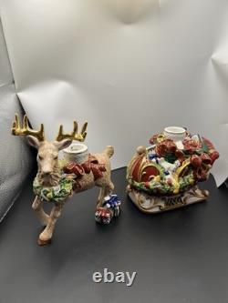 Waterford Holiday Heirlooms Reindeer & Santa Sleigh Candle Holder Set Box