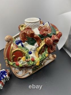 Waterford Holiday Heirlooms Reindeer & Santa Sleigh Candle Holder Set Box
