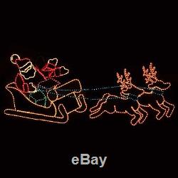 Waving Santa with Sleigh and Reindeer Outdoor Lighted Christmas Yard Decoration
