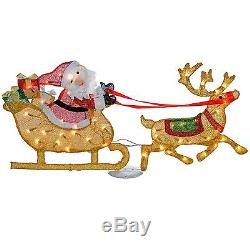 WeRChristmas 124 cm Width Large Pre-Lit Santa Reindeer Sleigh Silhouette with