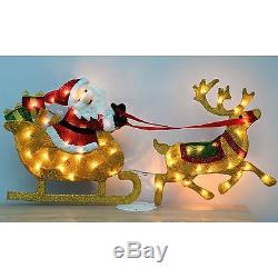 WeRChristmas 124 cm Width Large Pre-Lit Santa Reindeer Sleigh Silhouette with