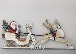 Wilhelm Schweizer Hand Painted Pewter Signed No Date Santa Sleigh Toys Reindeer