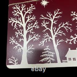 Williams Sonoma Santa Sleigh Reindeer Hard Cork Placemats Lot of 4 Maroon White