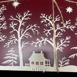 Williams Sonoma Santa Sleigh Reindeer Hard Cork Placemats Lot of 4 Maroon White