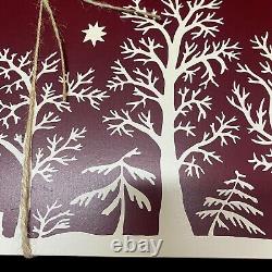 Williams Sonoma Santa Sleigh Reindeer Hard Cork Placemats Lot of 4 Maroon White