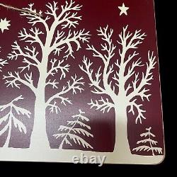 Williams Sonoma Santa Sleigh Reindeer Hard Cork Placemats Lot of 4 Maroon White