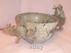 Wood FIRED Pottery BOWL SANTA Reindeer SLEIGH Christmas ART 1970's NW PA
