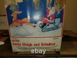 Working Vintage 70's EMPIRE Blow Mold Santa Sleigh Reindeer Red Straps Cords