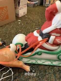 Working Vintage 70's EMPIRE Blow Mold Santa Sleigh Reindeer Red Straps Cords