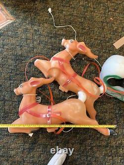 Working Vintage 70's EMPIRE Blow Mold Santa Sleigh Reindeer Red Straps Cords