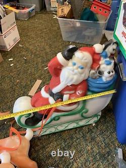 Working Vintage 70's EMPIRE Blow Mold Santa Sleigh Reindeer Red Straps Cords