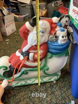 Working Vintage 70's EMPIRE Blow Mold Santa Sleigh Reindeer Red Straps Cords