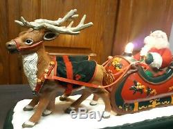 XL 1995 Christmas Holiday Creations REINDEER, Santa in Sleigh Light and Music
