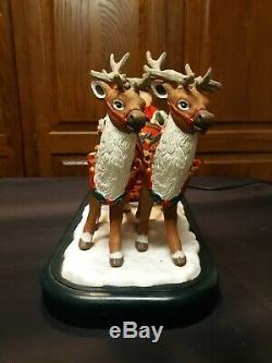 XL 1995 Christmas Holiday Creations REINDEER, Santa in Sleigh Light and Music