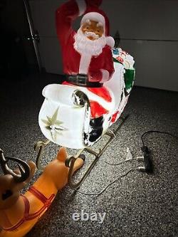 X. Vintage Classic General Foam Reindeer Pulling Santa & Sleigh With Toys Tested