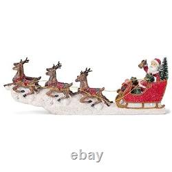Y3954 Imports Reindeer Santa Sleigh Figurine, 14.5-inch Length, Resin