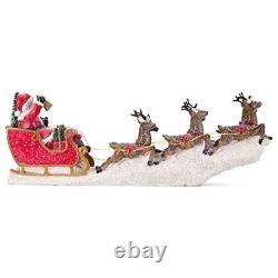 Y3954 Imports Reindeer Santa Sleigh Figurine, 14.5-inch Length, Resin