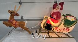 Y. 38 Vintage Empire  Santa In His Sleigh With Reindeer Noel Holiday Blow Mold