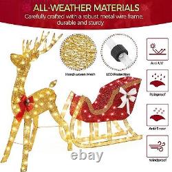 Yaheetech 4ft Lighted Christmas Reindeer Santa Sleigh Set Light-up Outdoor Xmas