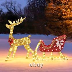 Yaheetech 4ft Lighted Christmas Reindeer Santa Sleigh Set Light-up Outdoor Xmas
