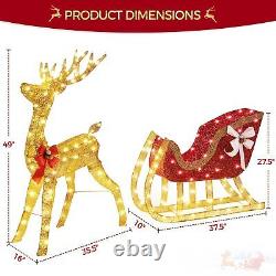 Yaheetech 4ft Lighted Christmas Reindeer Santa Sleigh Set Light-up Outdoor Xmas