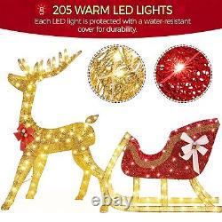 Yaheetech 4ft Lighted Christmas Reindeer Santa Sleigh Set Light-up Outdoor Xmas