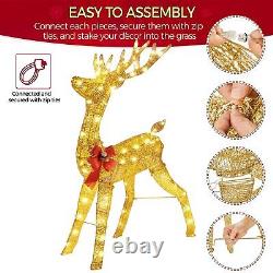Yaheetech 4ft Lighted Christmas Reindeer Santa Sleigh Set Light-up Outdoor Xmas