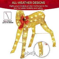 Yaheetech 4ft Lighted Christmas Reindeer Santa Sleigh Set Light-up Outdoor Xmas