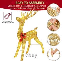 Yaheetech Lighted Christmas Reindeer & Santa Sleigh Set, Light-up Outdoor Xmas H