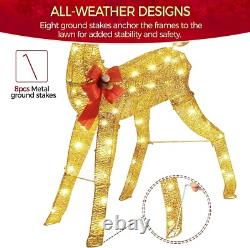 Yaheetech Lighted Christmas Reindeer & Santa Sleigh Set, Light-up Outdoor Xmas H