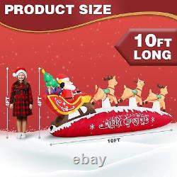 ZPISF 10 FT Santa Sleigh with Reindeer Christmas Inflatables Outdoor Red